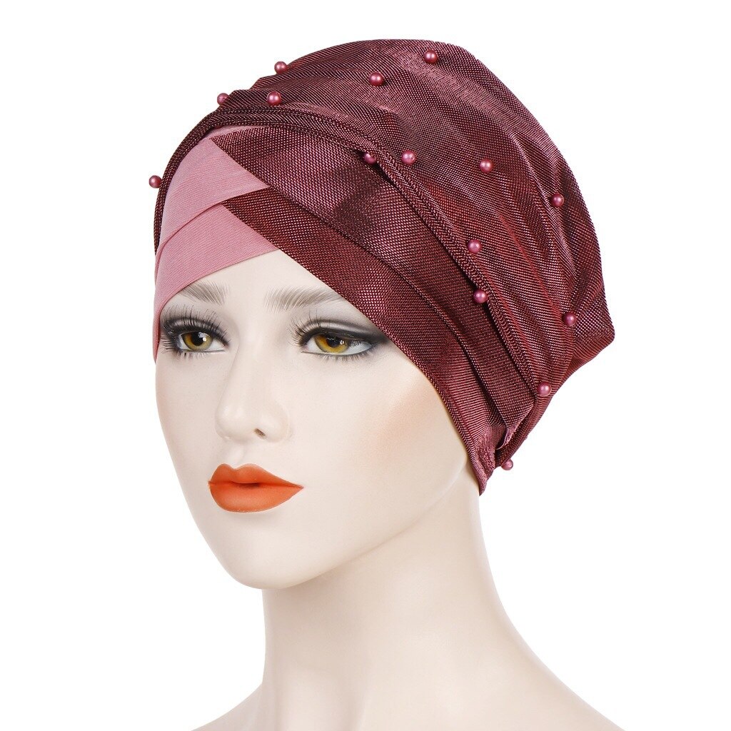 Neue Frauen Perlen Schal Hütte Muslimische Frauen Hijabs Turban Hüte Indische Kappen wickeln Kappe Lange Kopf Schal Kopftuch Hüte Haar zubehör: Stil8