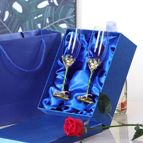 Creatief Emaille Kleur Loodvrije Crystal Champagne Glas Home Beker Wijn Glas Huwelijkscadeau: Gift box packaging1