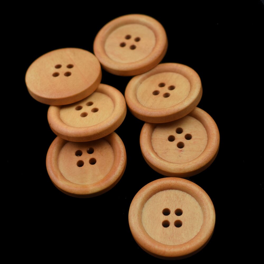 30Pcs 25Mm 4 Gaten Ronde Hout Hand Naaien Knoppen Voor Kinderkleding Scrapbooking Decoratieve Houten Botones Handwerk Accessoires