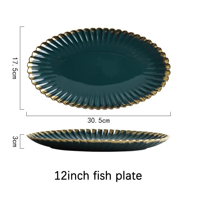 Green tableware set plate food plate salad soup bowl plate bowl set leaf plate dinner plate sets dinnerware set plates dishes: 12inch fish plate