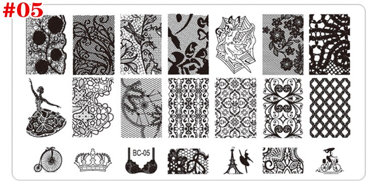 1 pièces noir fleur dentelle 6*12cm ongles estampage plaques Nail Art manucure modèle ongles timbre outils