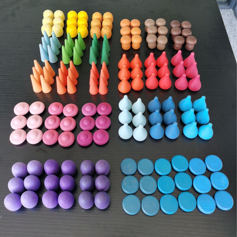 18pcs Corner Stone Color Wooden Flower Bricks Rainbow Wooden Balancing Blocks Stackable Open-ended Educational Toy: 162pcs