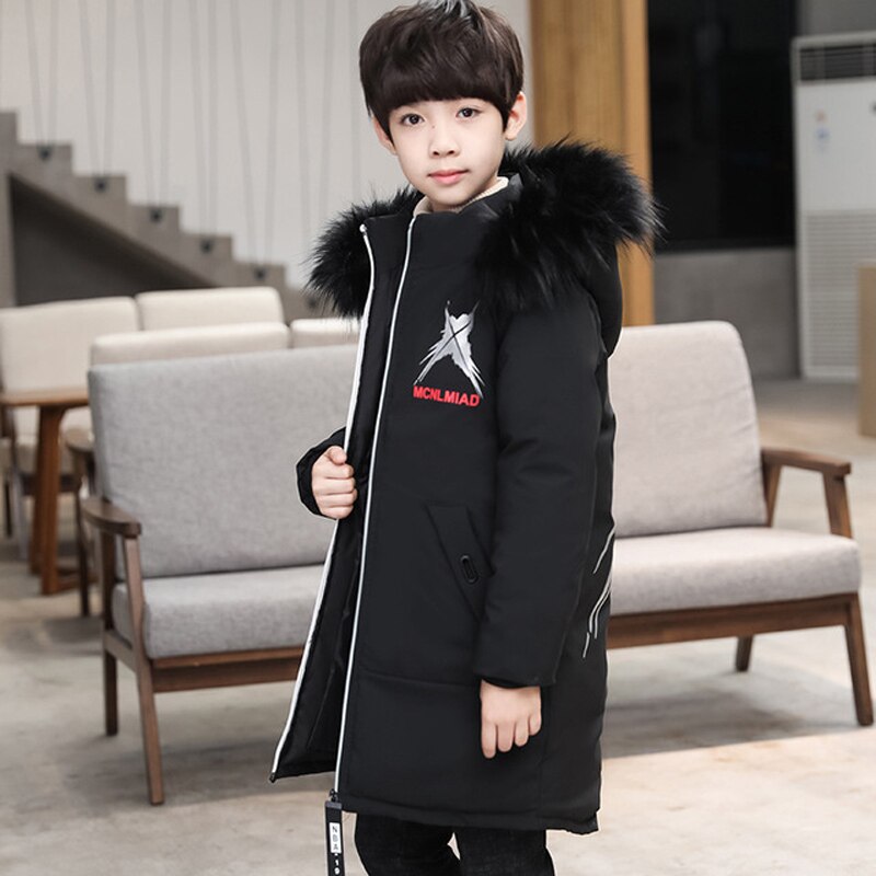 Veste d'hiver pour enfants garçons manteau en duvet solide moyen Long enfants Parka pour garçon noir col en fourrure à capuche épais vêtements d'extérieur TZ529: Black / 5T