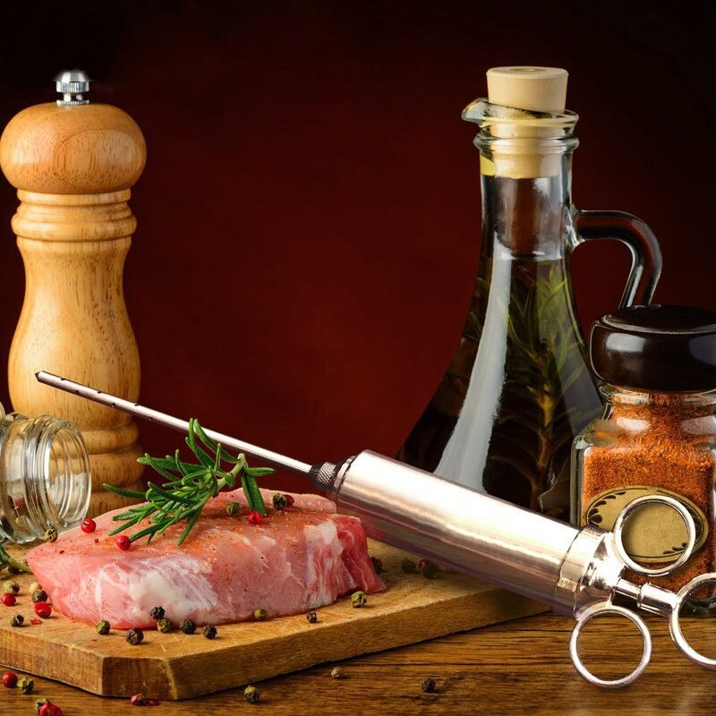2 Oz Rvs Vlees Injector Grill Kruiden Injector Turkije Vlees koken spuit Marinade Injector Keuken accessoires
