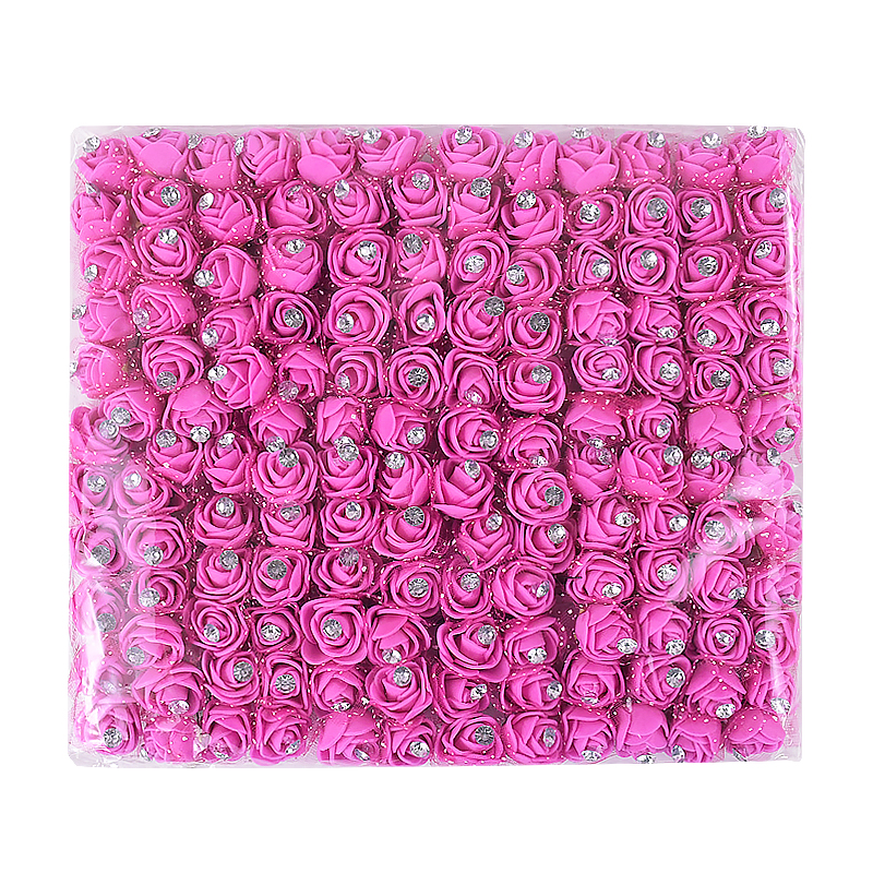 144 Stuks Mini Kunstbloemen Hoofd Met Strass Schuim Teddybeer Rozen Boeket Voor Bruiloft Home Decor Kerstkrans: YELLOW