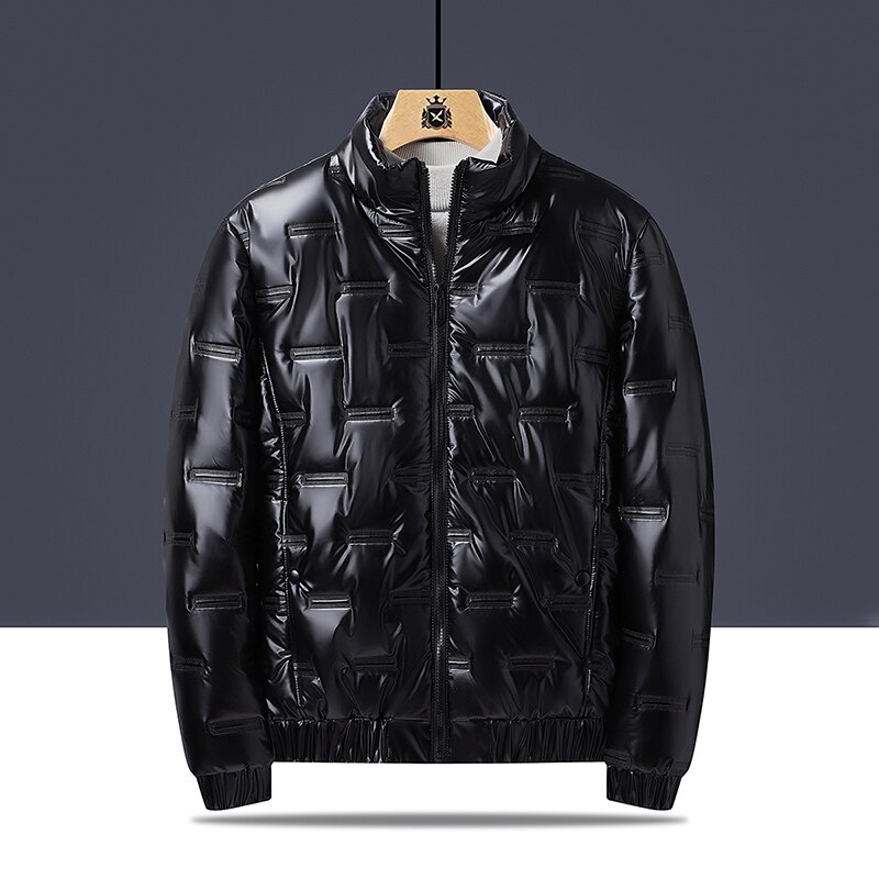 2022 Winter Heren Parka Jassen Koreaanse Mode Glossy Jas Mannen Dikke Fleece Casual Warm Hooded Uitloper Losse Kleding: NWT193black / S
