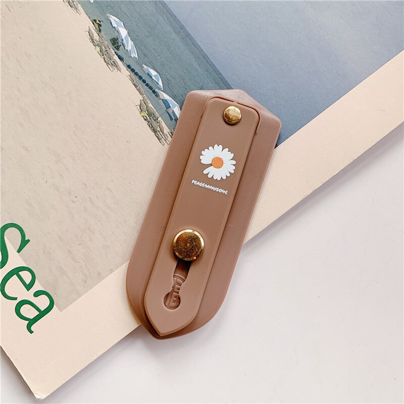 Daisies Flower Push Pull Silicone Candy Color Short Wrist Strap Finger Ring Grip Bracket Phone Holder Universal For iPhone 11: Brown