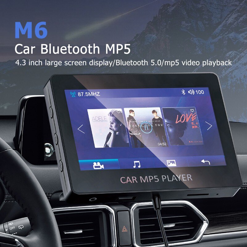 4.3 inch Car FM transmitter MP5 HD Video Player Multimedia Player Bluetooth 5.0 FM Radio with Remote Control Supports FM/USB/AUX