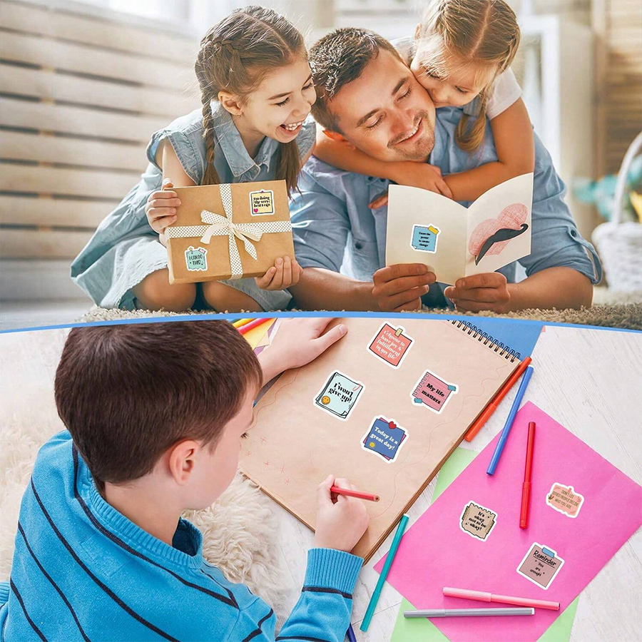 2 rolo de etiqueta motivacional, adesivos coloridos, adesivos desenhados à mão de desenho animado, decorações de cartão de envelope de livro de scrapbook