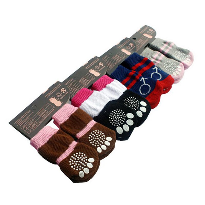 2 par sklisikre hundesokker strikke sokker små katt hunder vinter sokker chihuahua tykk varm pote beskytter hund sokker støvletter