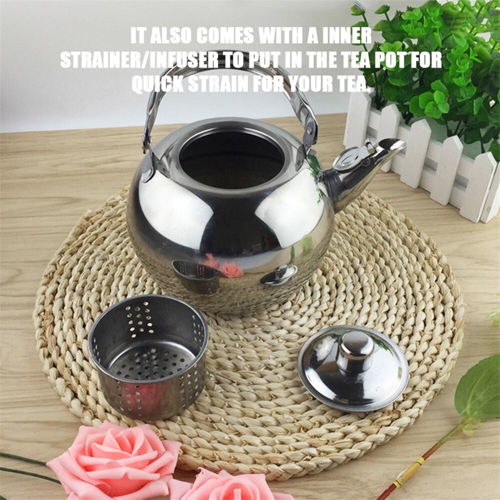 1.5L Silver Stainless Steel Water Kettle Pot Tea Maker Infuser Tea Kettle Pot Metal Teapot with Removable Tea Strainer