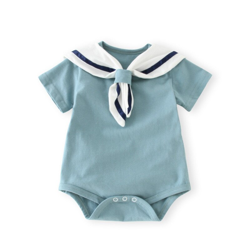 Summer baby one-piece clothes pure cotton short-sleeved baby triangle romper romper small navy style children's bag fart clo
