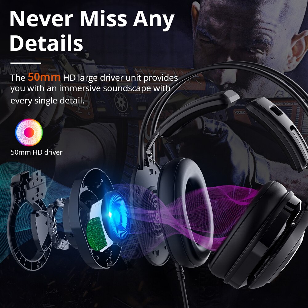 Tronsmart – écouteurs de Gaming Glary Alpha, avec éclairage coloré, Port USB 3.5mm, pour PS4, ordinateur portable,