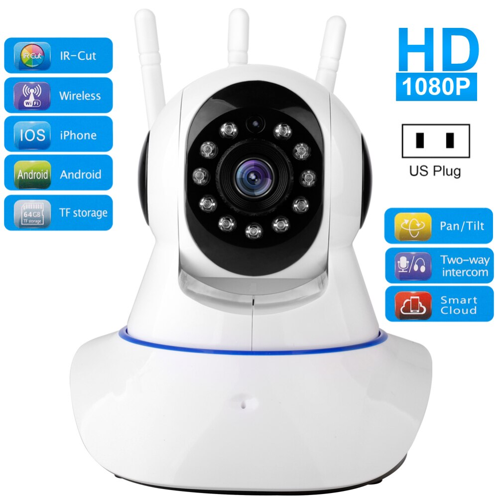 1080P HD Draadloze Video Babyfoon WIFI IP Camera Netwerk Cam CCTV Indoor Security Camera: US PLUG