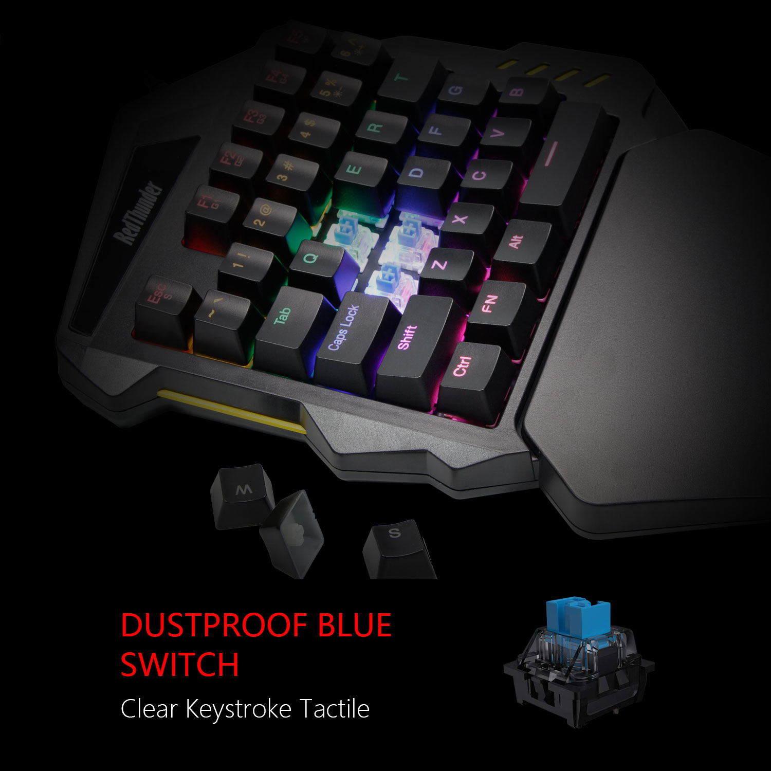 RedThunder – clavier et souris de jeu mécaniques à une main, 6400DPI, rétroéclairage rvb arc-en-ciel, ergonomique pour PC, PS4, XBOX Gamer