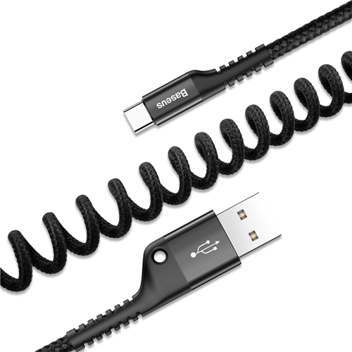 Baseus wiosna USB typ C kabel dla Xiaomi Mi 9 Huawei P30 Lite Samsung S10 2A USB C szybki kabel chowany typ C kabel: czarny