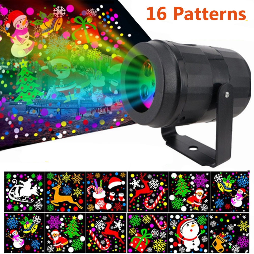 16 Patterns Christmas LED Projector Lights Outdoor Waterproof Snowflake Projection Landscape Lamp Party Bar X-mas Decor