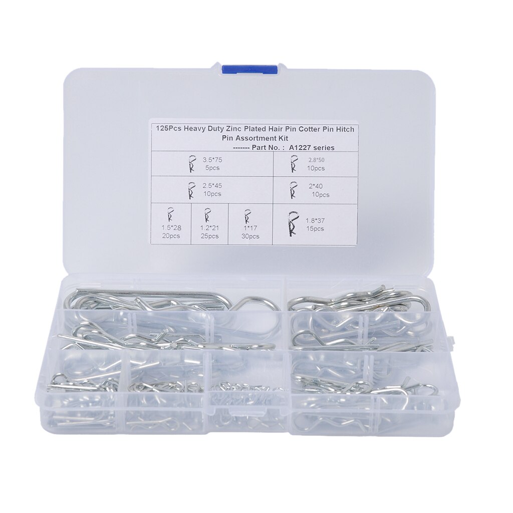 125Pcs R Cotter Pins Tractor Pin Clips With Plastic Box Assortment Kit