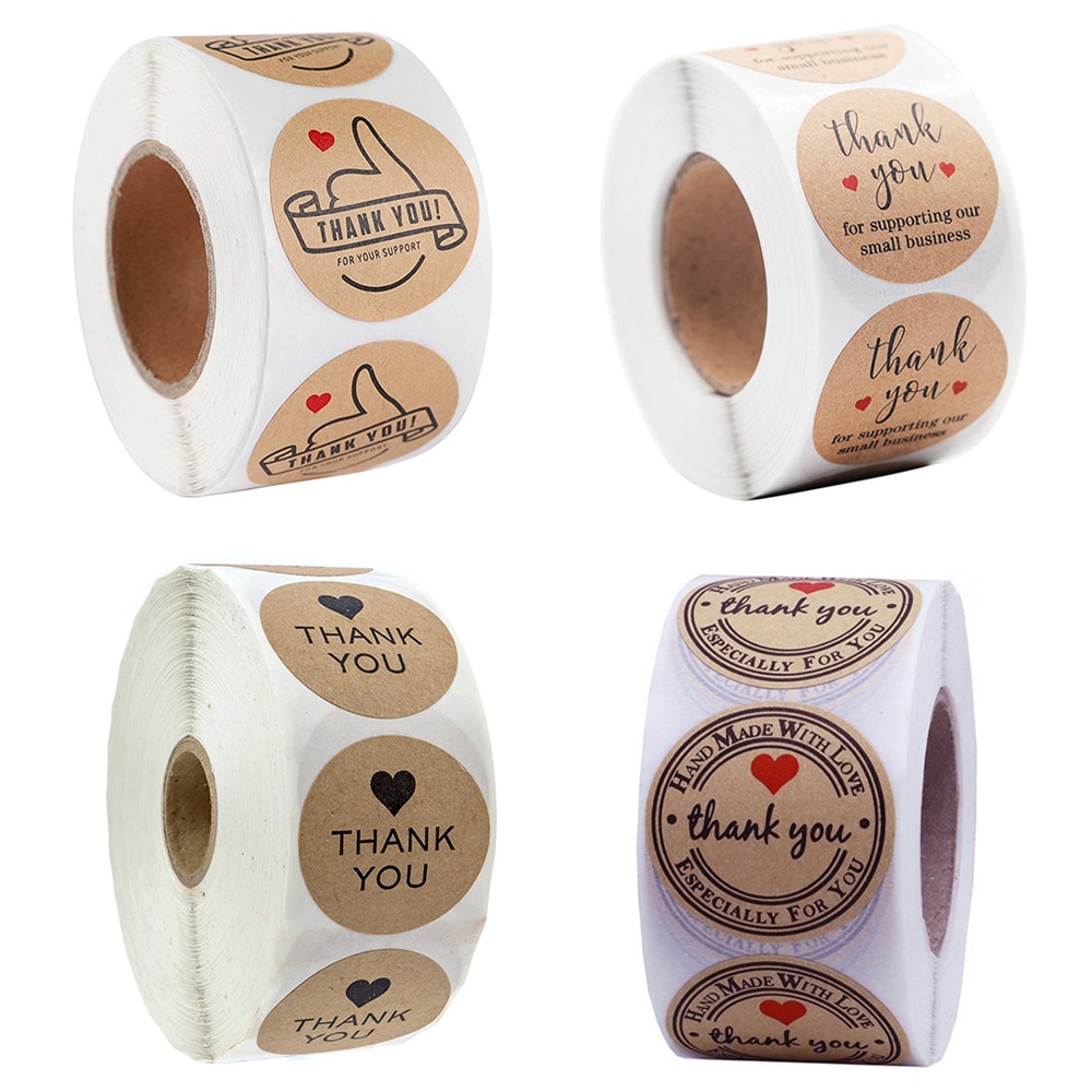 Round Labels Handmade Kraft Paper Packaging Sticker for Candy Dragee Bag Box Packing Bag Wedding Thanks Stickers