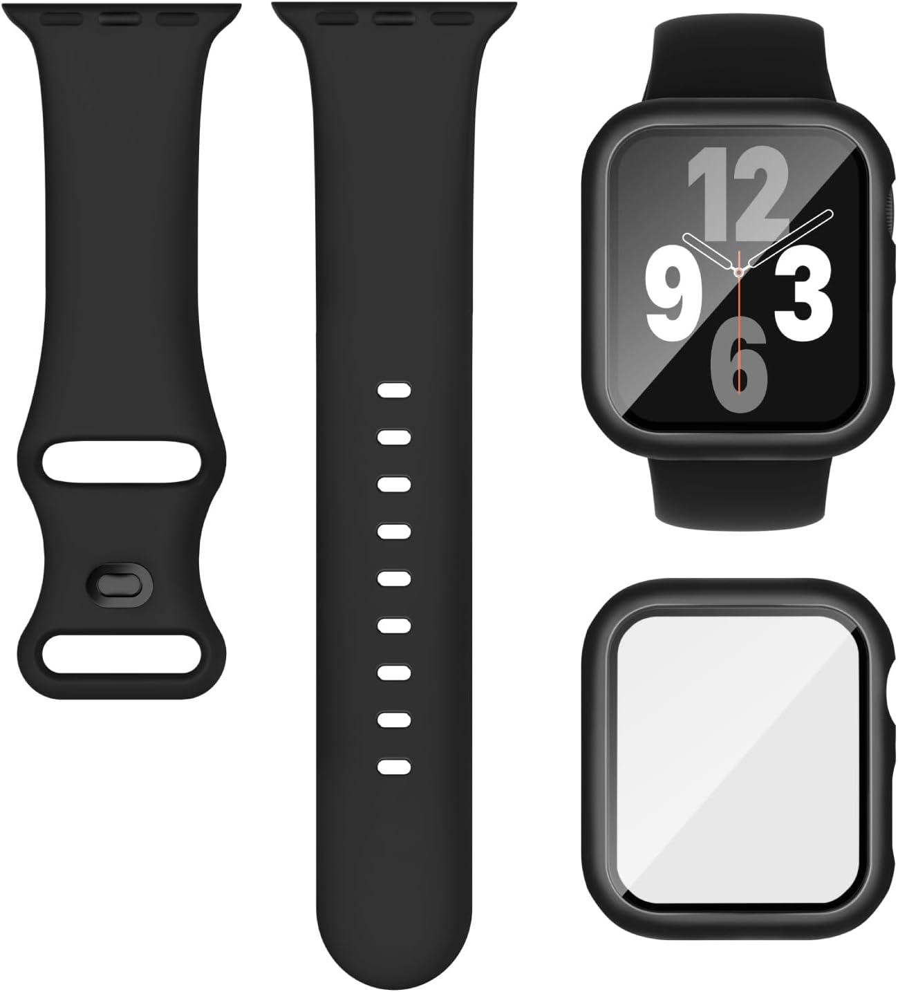 Band + hoesje voor Apple Watch Band 40 mm 41 mm 44 mm 45 mm Screenprotector Siliconen sportarmband voor iWatch Series 9 8 7 SE 6 5 4: Black / 20mm