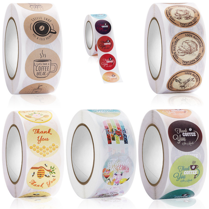 100-500pc Round Milk Tea Cup Thank You Sticker Coffee Shop Sticker Label Baking Cake Sealing Sticker Birthday Party Sticker