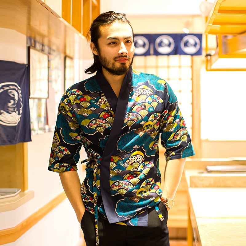 Unisex japansk stil sushi kokken uniform køkken kok tøj kimono blomster sushi kostume japansk restaurant uniformer  ta1912