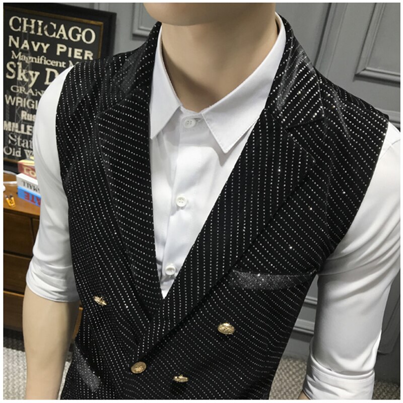 Gilet de costume croisé pour homme, gilet de costume de marié, gilet brillant pour performance sur scène, gilet décontracté à #39
