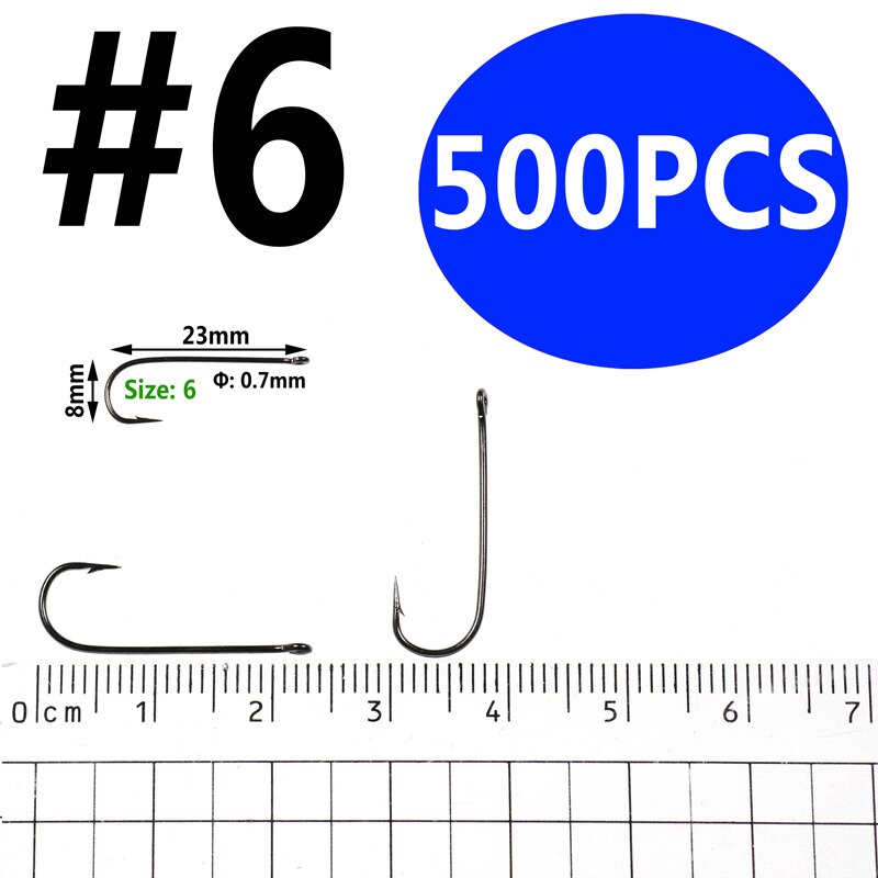 Bimoo 500PCS Aberdeen Long Shank Fish Hook Saltwater Fresh Water Hooks Sabiki Rig Streamer Fly Hook Size 10 4 2 2/0: size6 500pcs