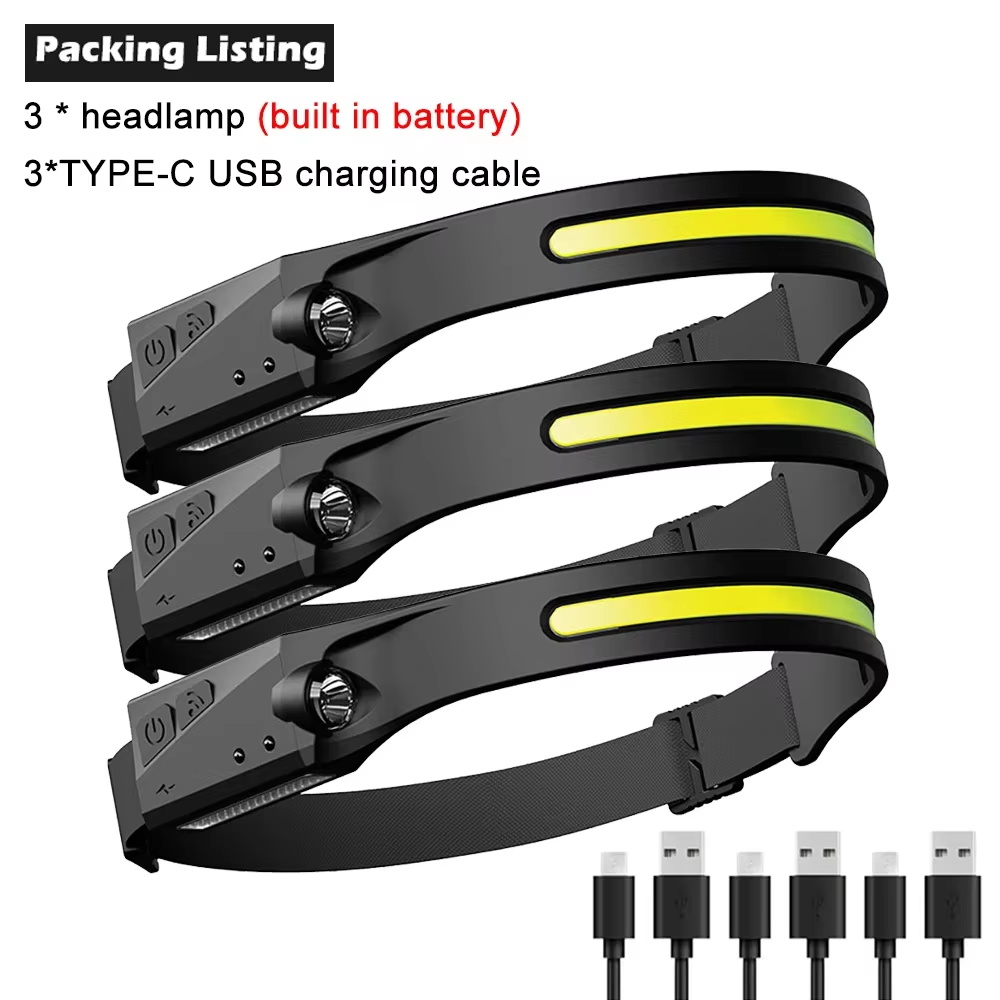 LED Induktion Scheinwerfer Kolben Sensor Scheinwerfer USB Ladung Kopf Taschenlampe Eingebaute Batterie Taschenlampe Camping Licht: Weiß