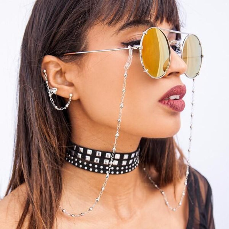 Mode Brillen Chain Imitatie Parel Kralen Trendy Vrouwen Buiten Toevallige Zonnebril Accessoire Ketting Masker Opknoping Touw: silver 2