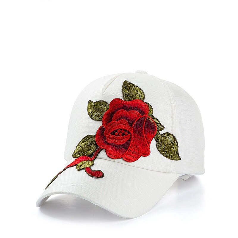 Sombrero de sol bordado para mujer, gorra rosa bordada, gorra de béisbol de protección solar para viajes al aire libre: Blanco