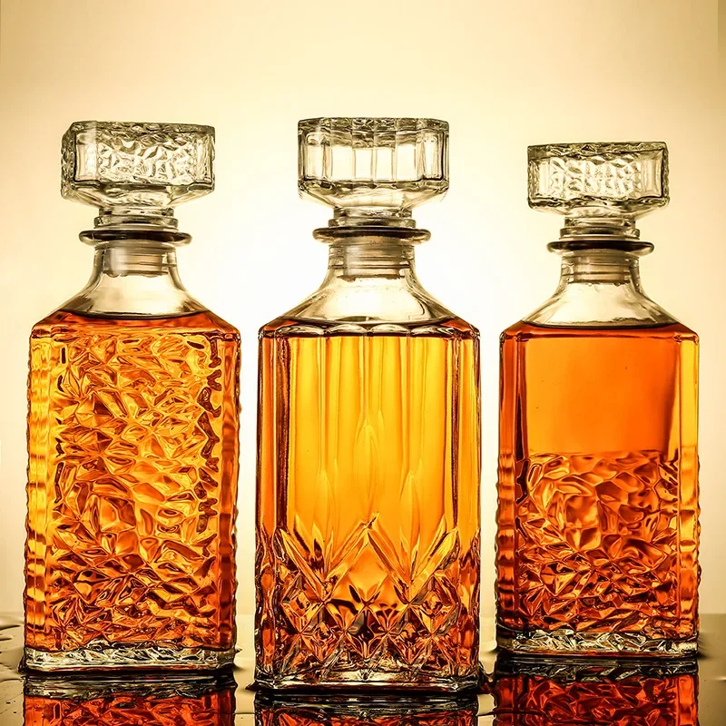 Decantadores de whisky de vidrio sin plomo para licor Scotch Bourbon, botella de copa de vino de 3 estilos, novedoso, 1000ml