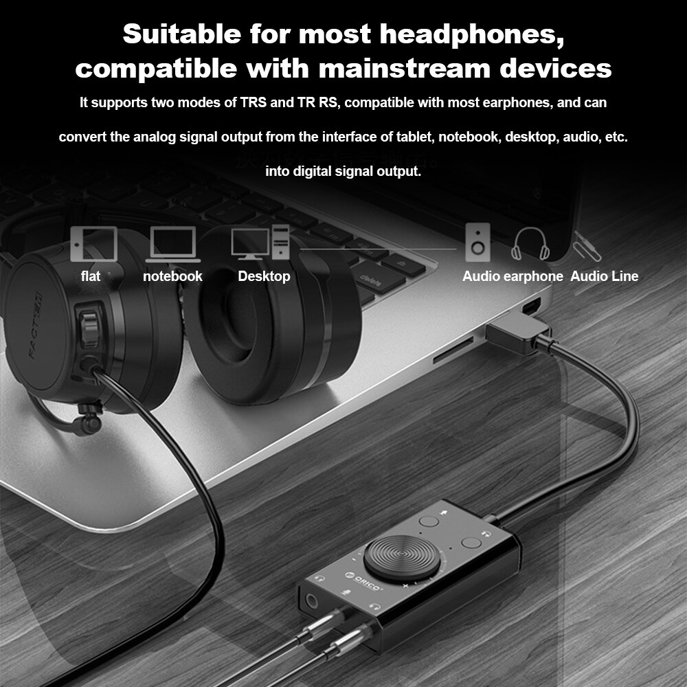 USB Sound Card External Stereo Microphone Speaker Earphone Audio Jack 3.5mm Cable Adapter Mute Switch Volume Adjustment Free Dri