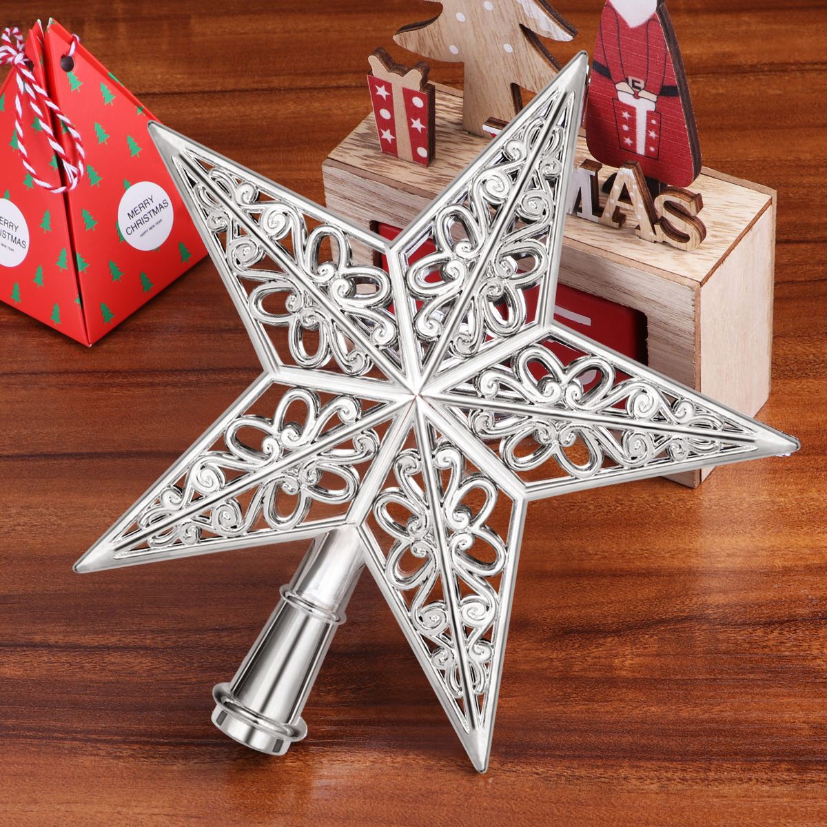 Uitgeholde Kerstboom Top Sparkle Star Schitterde Opknoping Xmas Tree Topper Decoratie Ornamenten Home Decor (Golden)