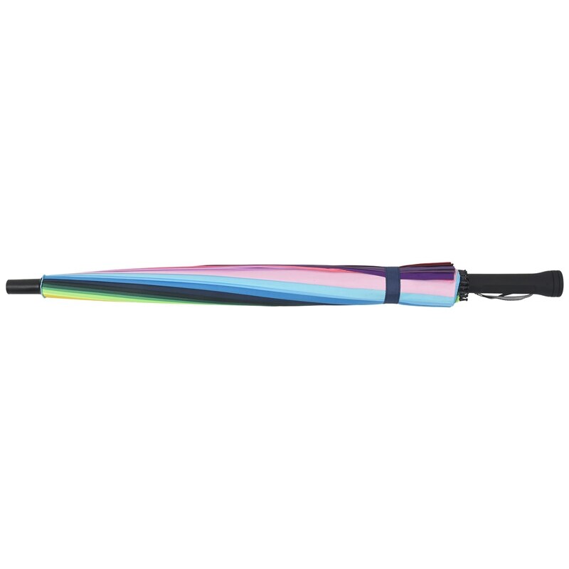 24k ribkleurige regenboog lange steel rechte anti-uv zon/regen stok paraplu handmatige grote parasol