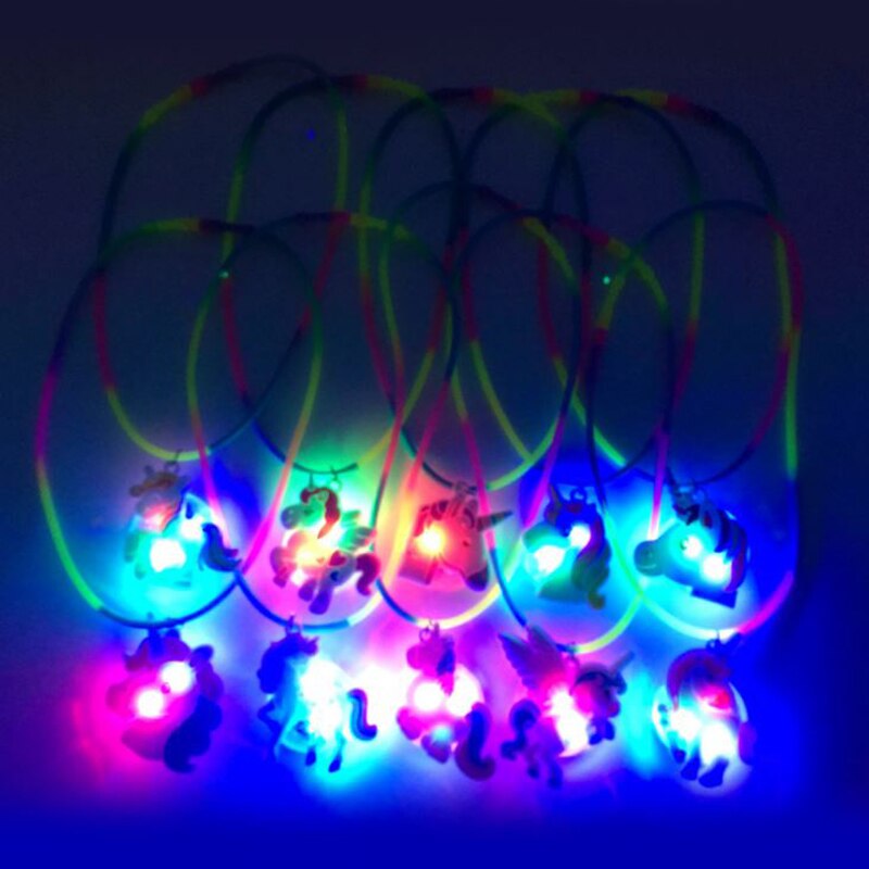 1 Pc Fashionable Unicorn Luminous Pendant Necklace for Girls Colorful Led Light Up toy Luminous Toy