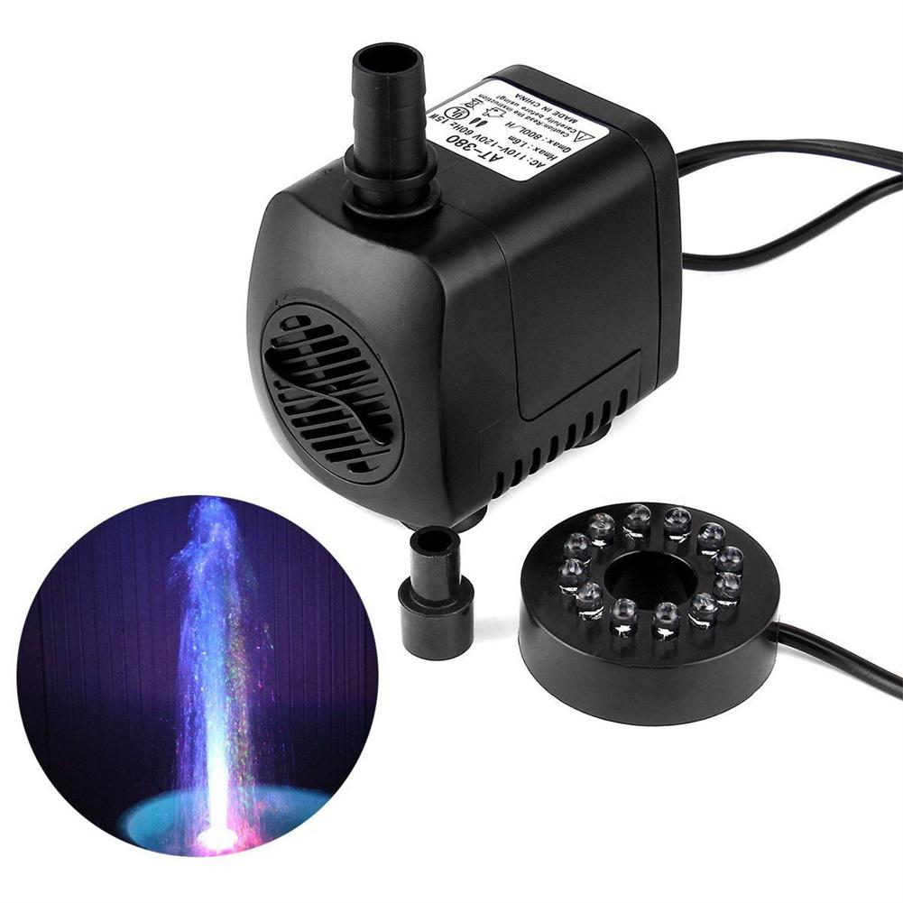 800l/h 110-240v 60hz vand springvandspumpe med led lys til akvarier fiskedam springvand vandfaldspumpe eu us uk stik
