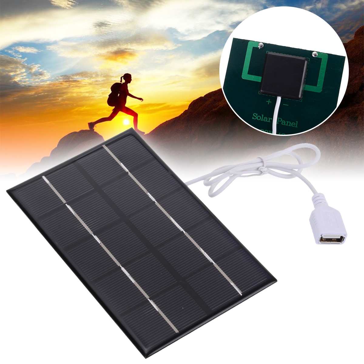 1Pcs Draagbare 5W 5V Zonnepaneel Solar Charger Pane Usb-poort Mobiele Telefoon Reizen Solar Power Panel