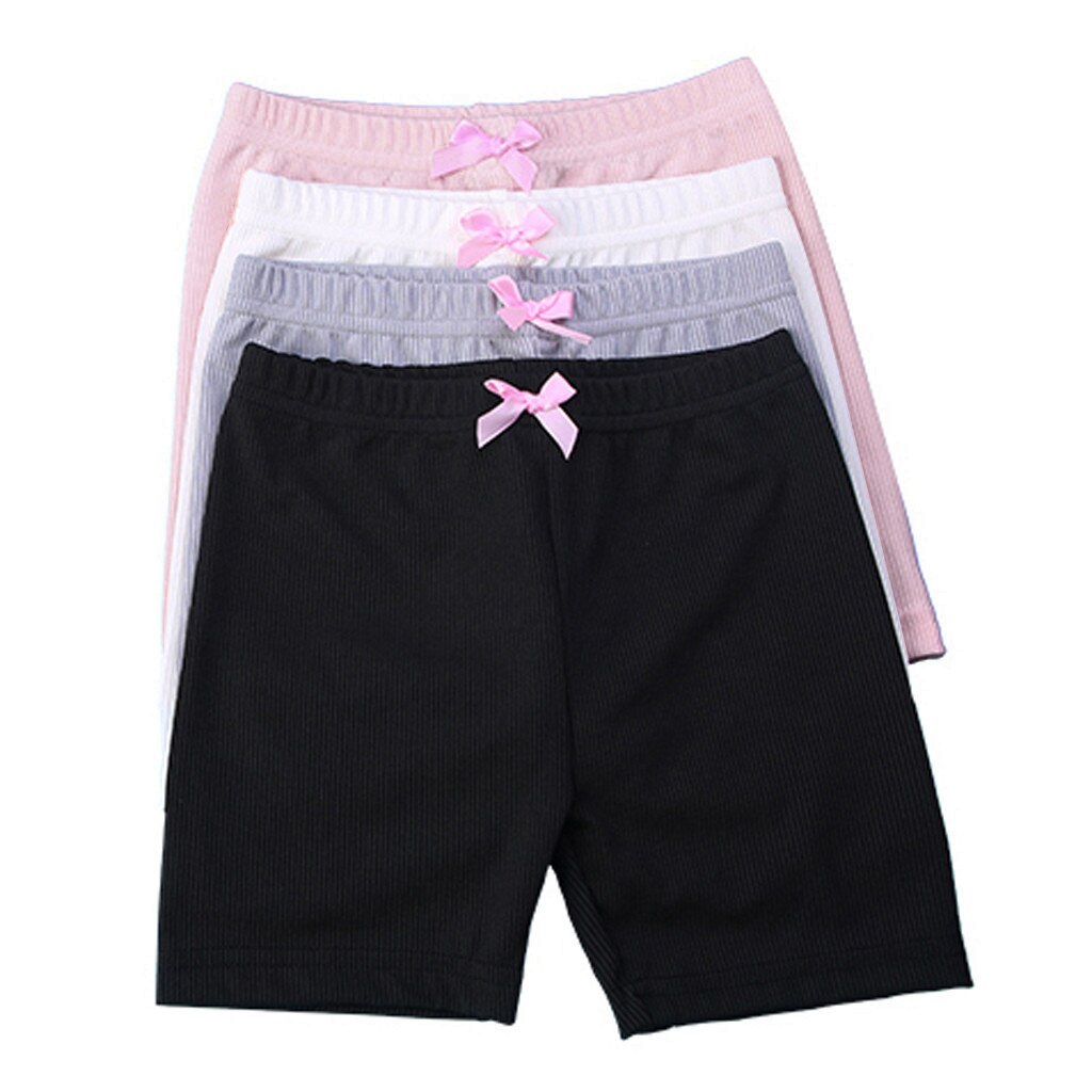 4Pcs Peuter Elastische Taille Zweet Shorts Katoen Kinderen Kid Baby Meisjes Effen Kleur Shorts Roze Boog Veiligheid Broek Ondergoed