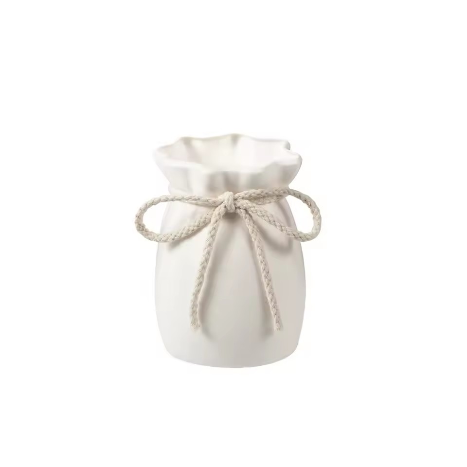 1/3pcs Home White Flower Vase Plastic Bow Plant Bottle Desktop Decor Ornament Garden: WHITE