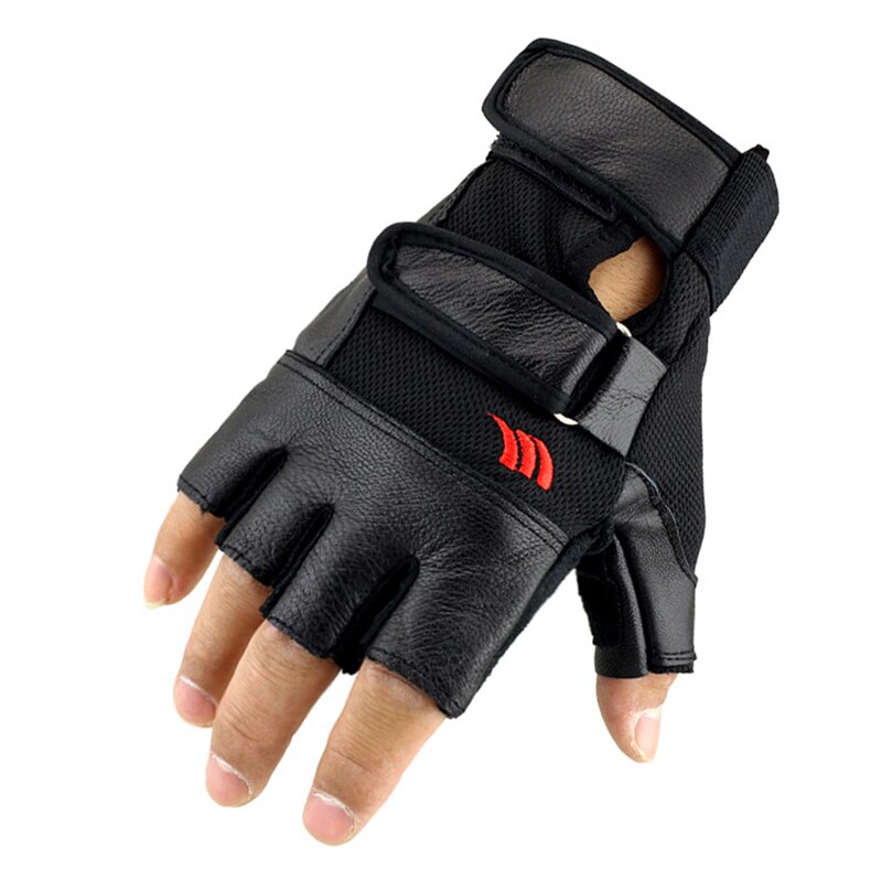 1 par män svart pu läder vikt lyft gym handskar träning handleds wrap sport träning träning fitness