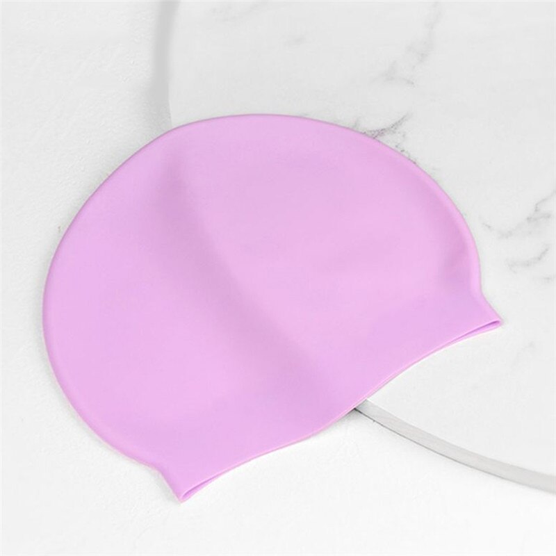 Bonnet de bain en tissu pour femmes et hommes, protection des cheveux longs, fleurs plissées, imprimé, grande taille: Violet