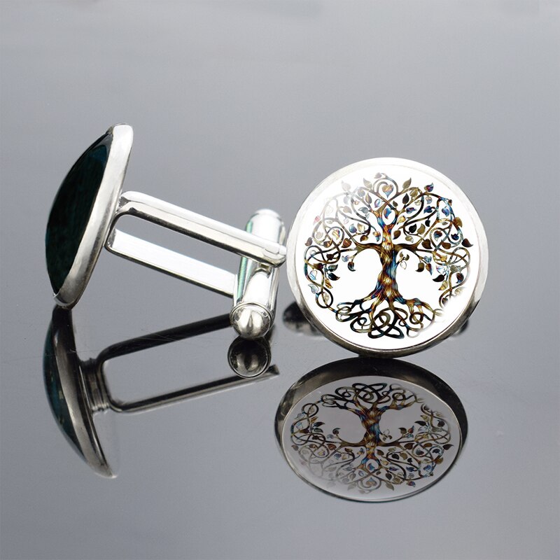 Sølv livets tre kunst trykk mansjettknapper menn mansjettknapper glass cabochon mansjettknapper yinyang tre mansjettknapper bryllupsnåler smykker