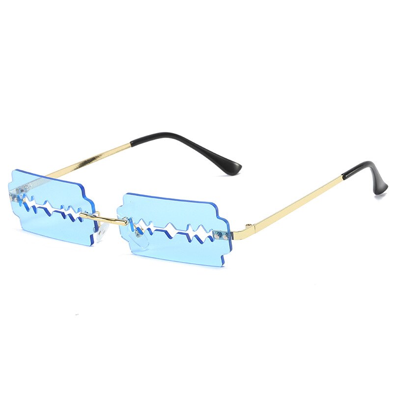 Blade Style Cool Personality Frameless Trimming Sunglasses Trendy Colorful Sunglasses and Glasses: BLUE