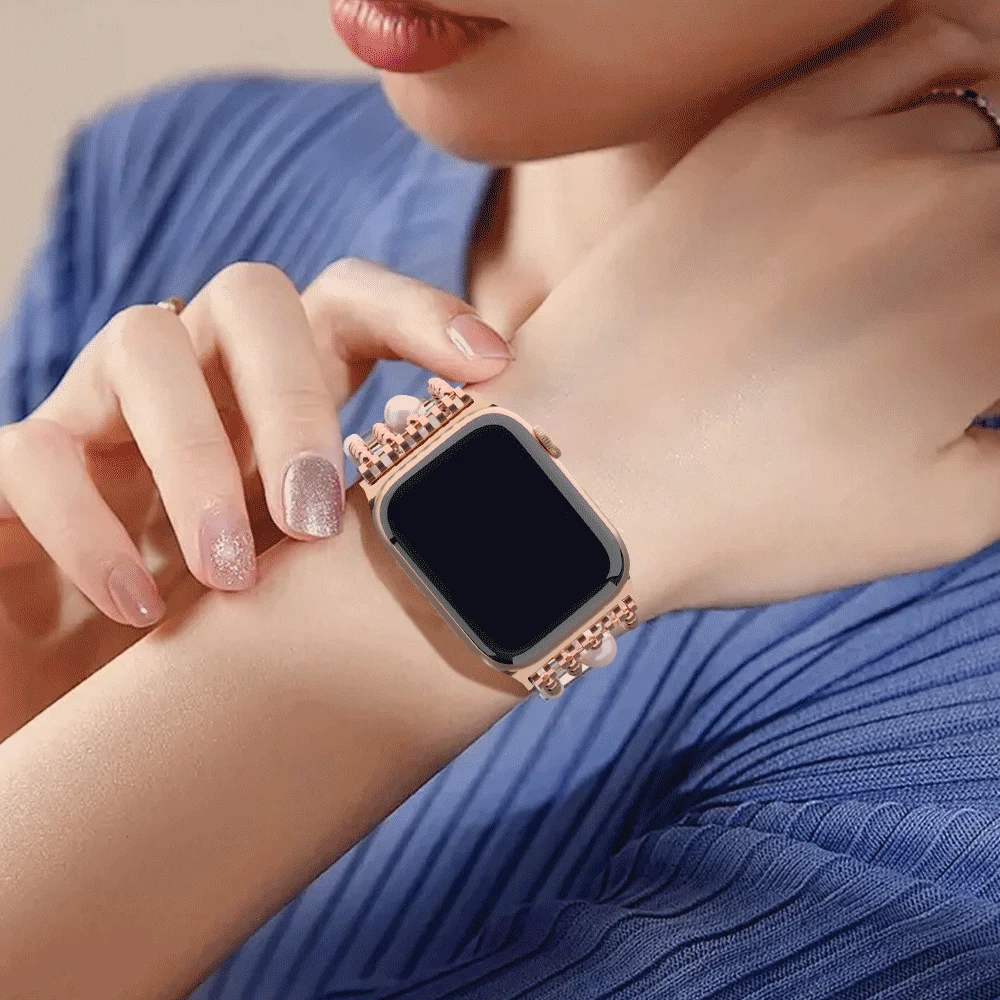 Strap For Apple Watch Ultra 2 Band 46mm 49mm 40mm 38 42mm 41mm 44 45mm Beaded Chain Bracelet for iWatch Series 10 9 8 7 6 5 SE