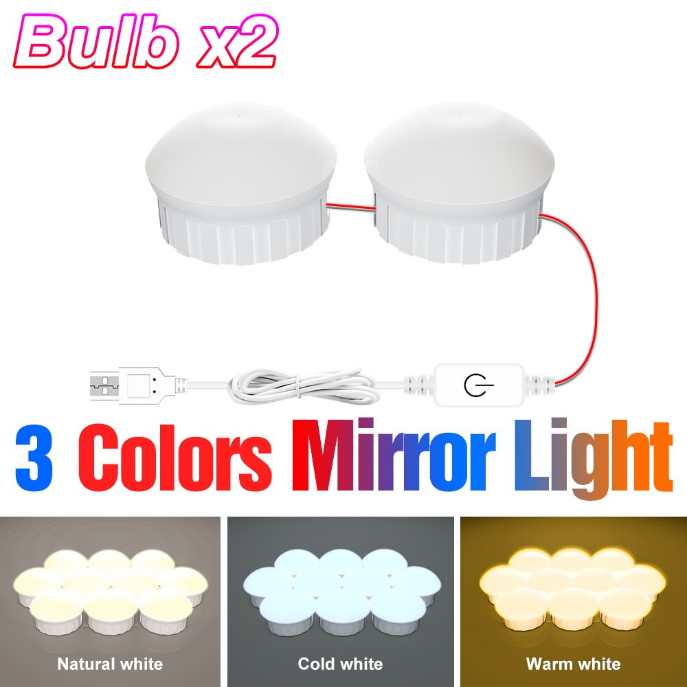 3 Colors LED Dressing Table Wall Lamp USB Hollywood Makeup Mirror Light 12V Bathroom Vanity Toiletries Lighting Bulb Kit 6 10 14: 3 Colors 2 Bulbs