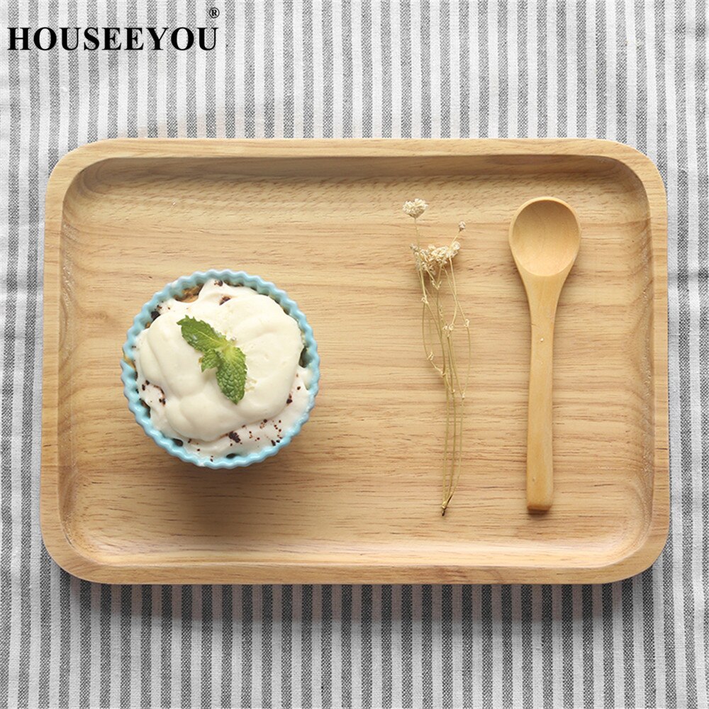 HOUSEEYOU Big Nature Wood Serving Plates Tray Food Fruit Things Storage Wood Tray Snack Cake Dessert Tea Plate Tray Dinnerware
