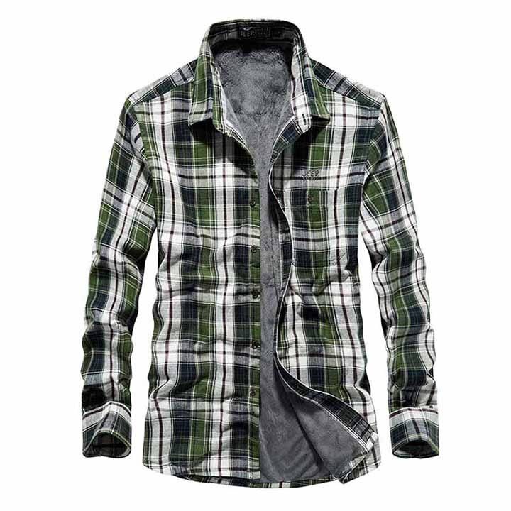 Mcikkny Mannen Winter Fleece Gevoerd Shirts Plaid Katoen Jassen Voor Mannelijke Top Kleding Maat M-3XL Thermische: Green / XXXL