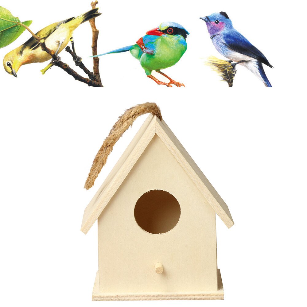 Wooden Bird Nest Hanging Bird House Natural Wooden Bird Cage Resting Place Wall-mounted Outdoor Birdhouse Wooden Box #T1P