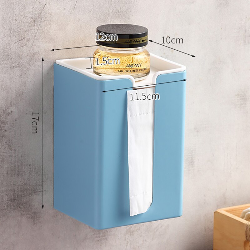 Tissue Doos Wandmontage Badkamer Toiletrolhouder Gratis Punch Woonkamer Keuken Papier Dispenser Thuis Tissue Storage Case: Blue With Lid